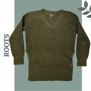 🛍️ Roots Women’s Wool Blend Waffle Knit Green Long Sleeve Sweater Extra Small